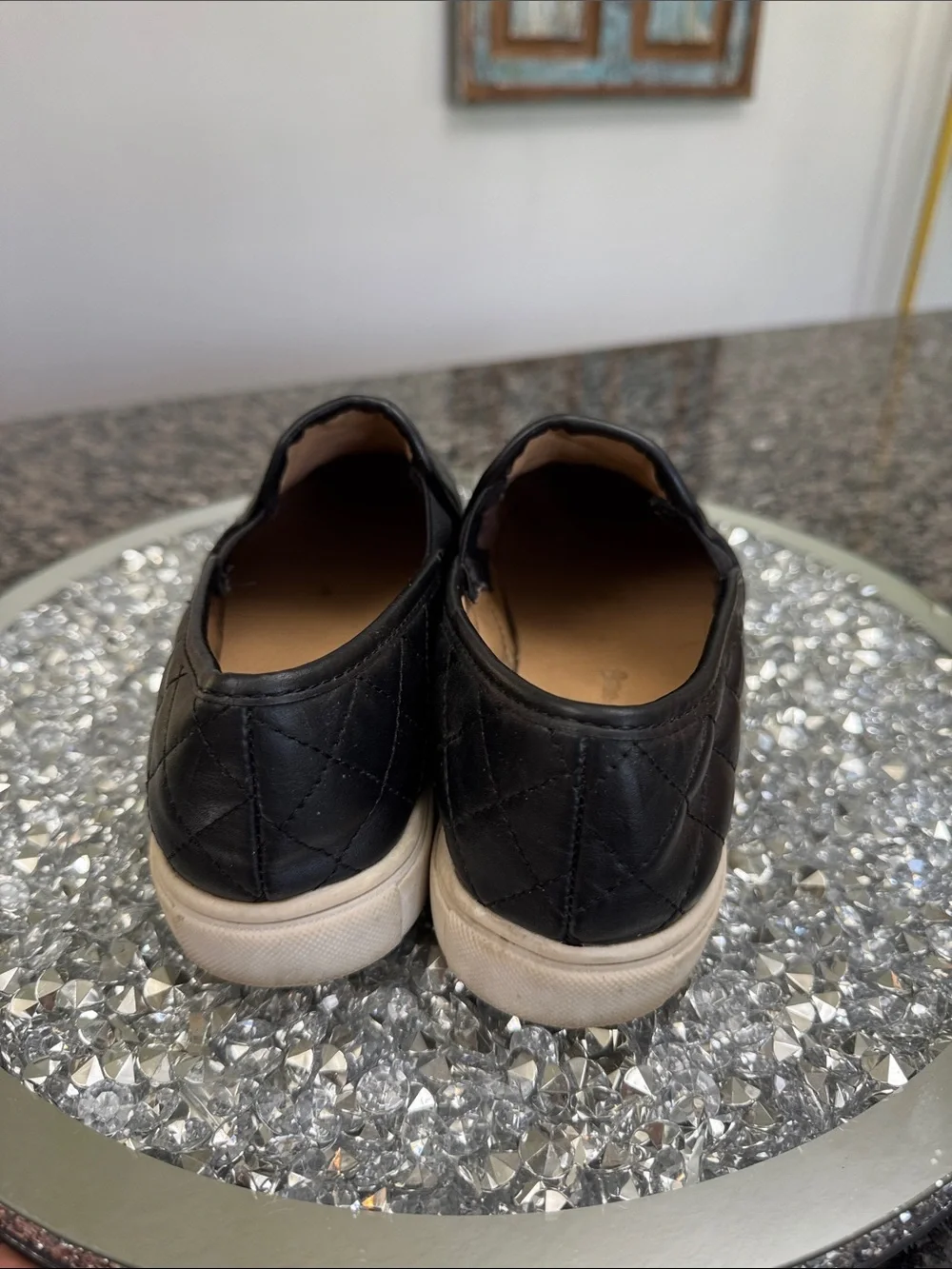 Brash Black Quilted Slip-On Sneakers with White Sole